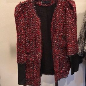Zara woman boulce jacket with leather sleeves